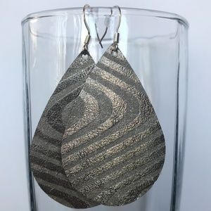 Grey Teardrop Leather Earrings